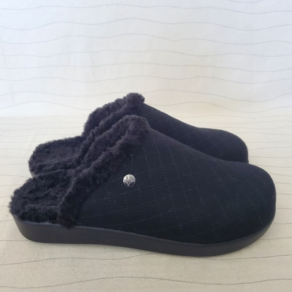 Alegria Womens Comfee Onyx Slipper Black Slip On Quilted Sherpa Lined Sz 10.5-11 - Picture 1 of 10